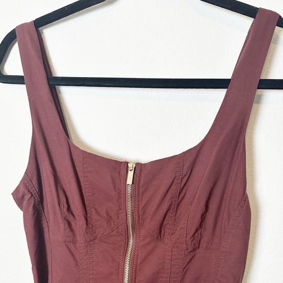 Anthropologie Sleeveless Zip Front Belted Midi Dress Brown Mahogany Soft Corset - Picture 3 of 9